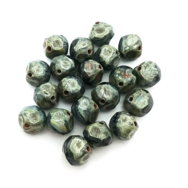 10x Perles Baroques 9mm en verre Tchèque, Gris Antique / Picasso Polished - Photo n°2