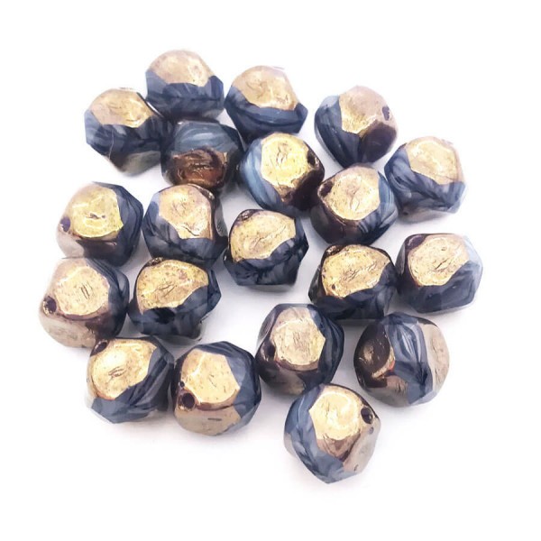 10x Perles Baroques 9mm en verre Tchèque, Gris Antique / Gold Polished - Photo n°2