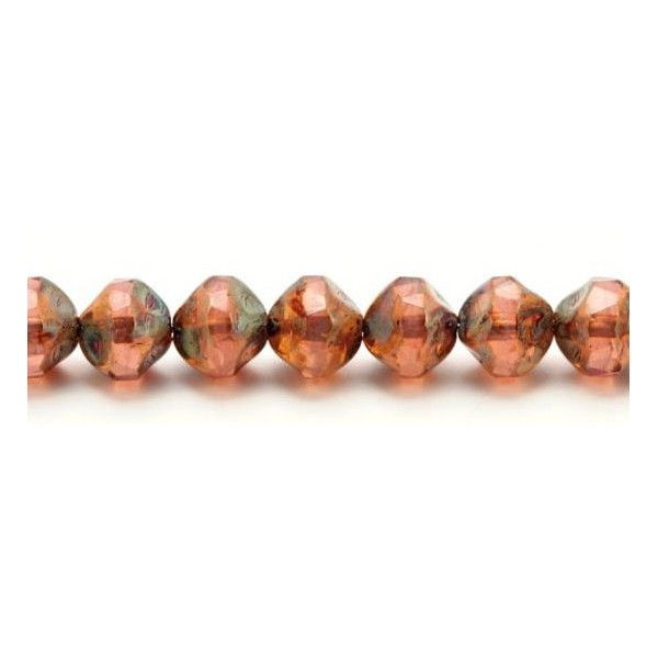 10x Perles Baroques 9mm en verre Tchèque, Ambre Rose / Picasso Polished - Photo n°1