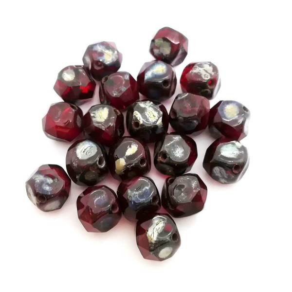 10x Perles Baroques 9mm en verre Tchèque, Rouge Siam / Picasso Polished - Photo n°2