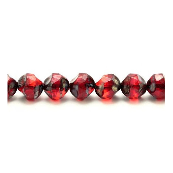 10x Perles Baroques 9mm en verre Tchèque, Rouge Siam / Picasso Polished - Photo n°1
