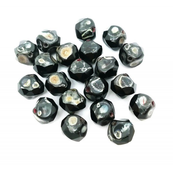10x Perles Baroques 9mm en verre Tchèque, Noir Opaque / Picasso Polished - Photo n°2