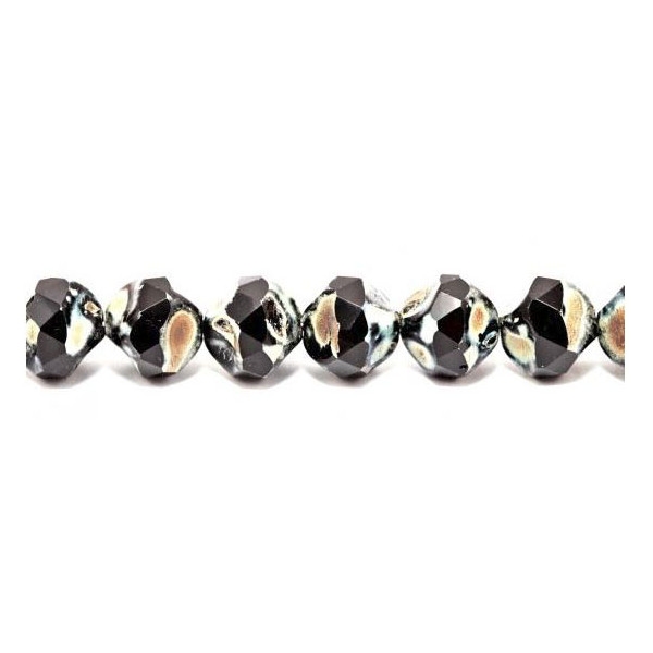 10x Perles Baroques 9mm en verre Tchèque, Noir Opaque / Picasso Polished - Photo n°1
