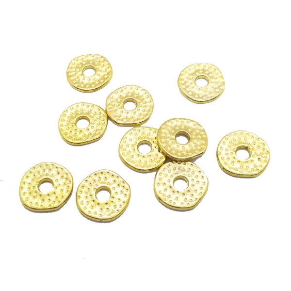 10x Perles mini donut en metal martelé 12mm DORE - Photo n°1