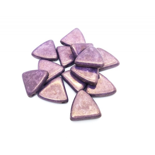10 Perles Verre Tchèque 13mm Triangles Violet Antique Opaque Luster - Photo n°1