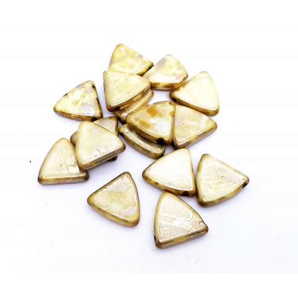 10 Perles Verre Tchèque 13mm Triangles Beige Antique Opaque Luster - Photo n°1