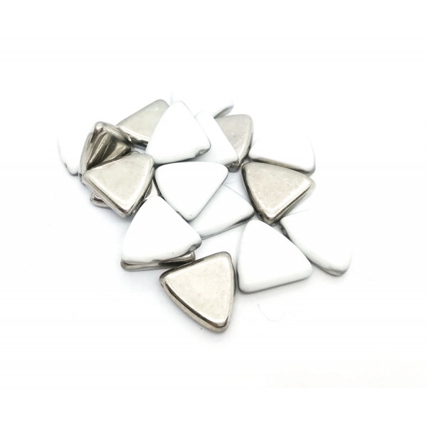 10 Perles Verre Tchèque 13mm Triangles Blanc/ Silver - Photo n°1