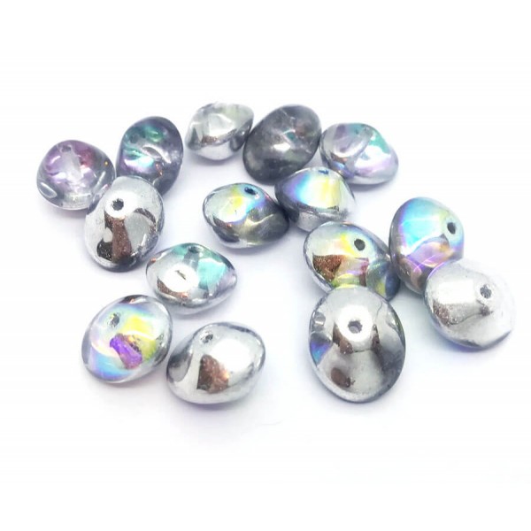 10 Perles Verre Tchèque UFO Beads 7x11mm Silver / Crystal AB - Photo n°1