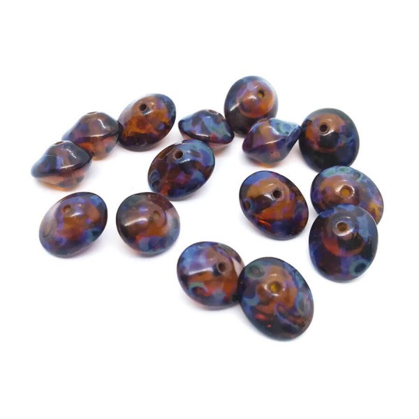 10 Perles Verre Tchèque UFO Beads 7x11mm Caramel Picasso - Photo n°1