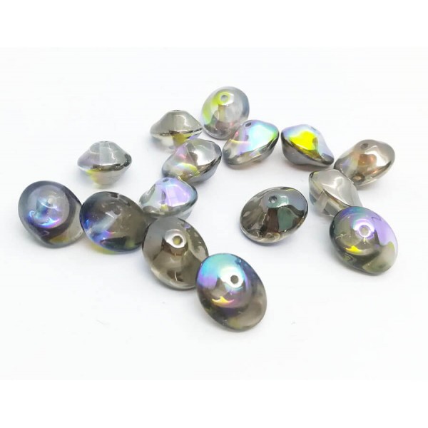 10 Perles Verre Tchèque UFO Beads 7x11mm Black Diamond AB - Photo n°1