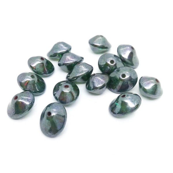 10 Perles Verre Tchèque UFO Beads 7x11mm Transparent Emerald Luster - Photo n°1