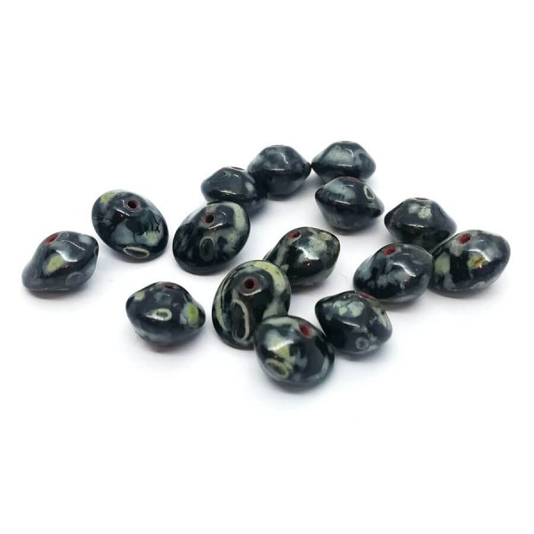 10 Perles Verre Tchèque UFO Beads 7x11mm Noir Opaque Picasso - Photo n°1