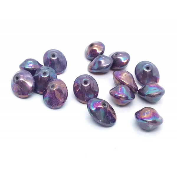 10 Perles Verre Tchèque UFO Beads 7x11mm Purple Vega - Photo n°1