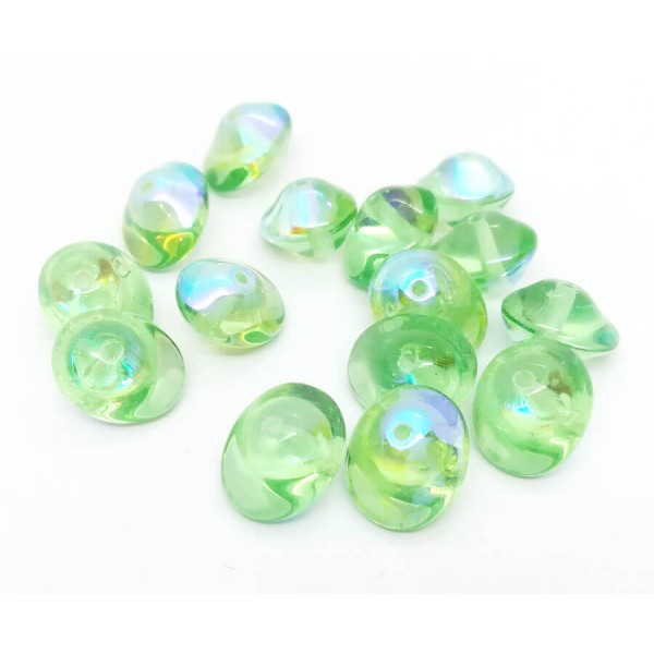 10 Perles Verre Tchèque UFO Beads 7x11mm Vert Transparent AB - Photo n°1