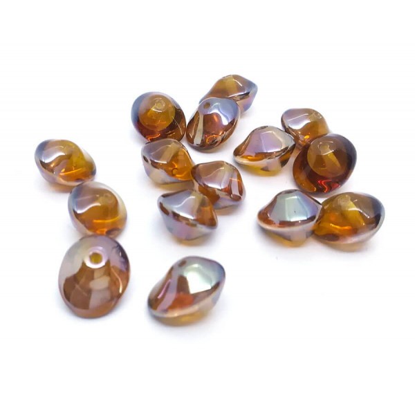 10 Perles Verre Tchèque UFO Beads 7x11mm Caramel Transparent AB - Photo n°1