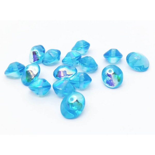 10 Perles Verre Tchèque UFO Beads 7x11mm Turquoise Transparent AB - Photo n°1