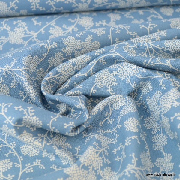 Tissu coton Vignes bleu gris et Blanc - Photo n°2