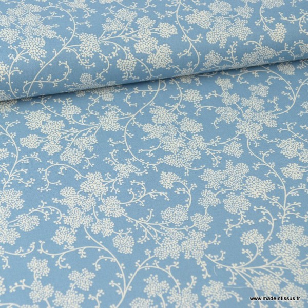 Tissu coton Vignes bleu gris et Blanc - Photo n°1
