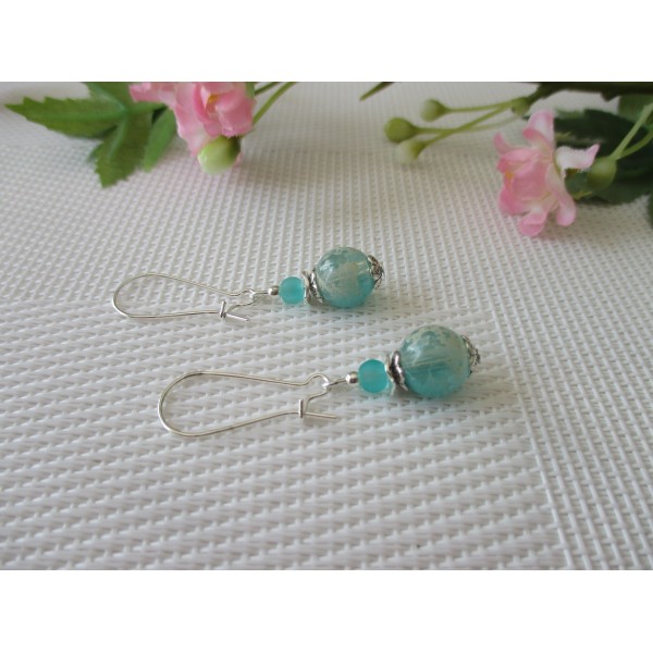 Kit boucles d'oreilles apprêts argentés et perle en verre turquoise - Photo n°1
