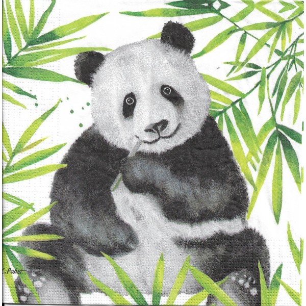 4 Serviettes en papier Panda Tropical Format Lunch Decoupage Decopatch 133-3240 PPD - Photo n°1