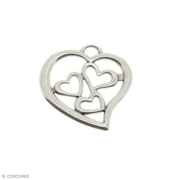 Pendentif Coeur avec 3 coeurs en métal - 27 mm - Photo n°1