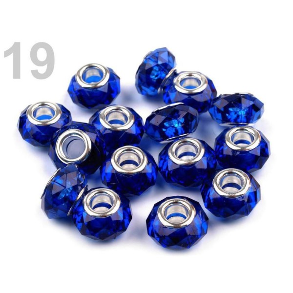 5pc 19 Bleu Marine Grand Trou Perles en Plastique à Facettes 14,5x9mm; Translucide, Charme - Photo n°1