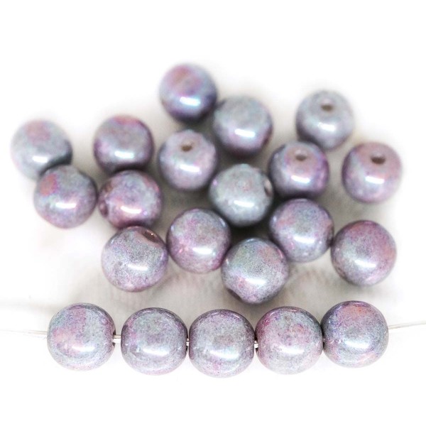 40pcs Nébuleuse Pourpre Violet Bleu Lustre Rond Druk Pressé Perles Rondes en Verre tchèque Perles de - Photo n°1