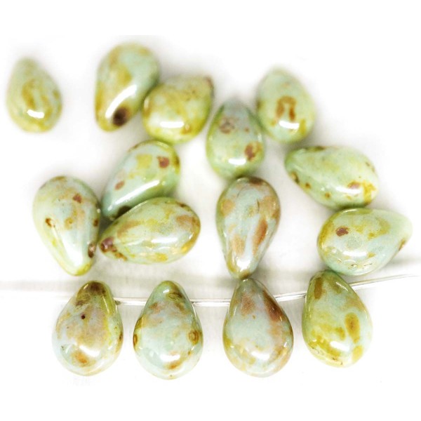 20pcs Picasso Vert Lustre Rond en forme de Larme Larme Verre tchèque Perles Rondes de Perles de Verr - Photo n°1