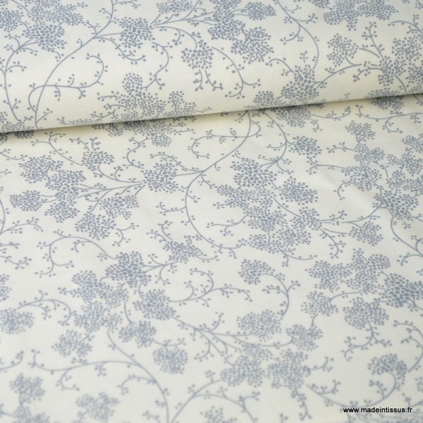 Tissu coton Vignes Gris et Blanc - Photo n°1