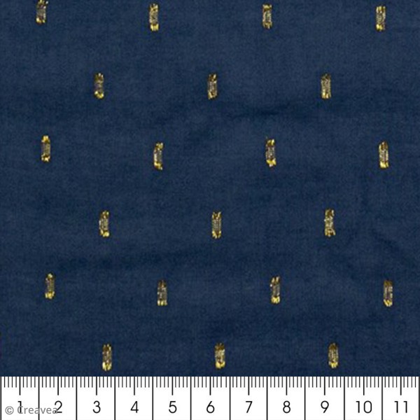 Tissu Plumetis viscose à la coupe - Bleu marine détails dorés - Par 10 cm (sur mesure) - Photo n°2