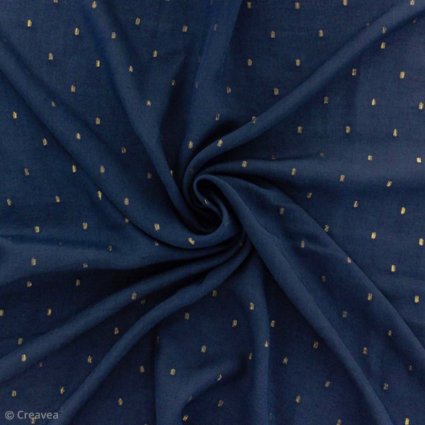 Tissu Plumetis viscose à la coupe - Bleu marine détails dorés - Par 10 cm (sur mesure) - Photo n°1
