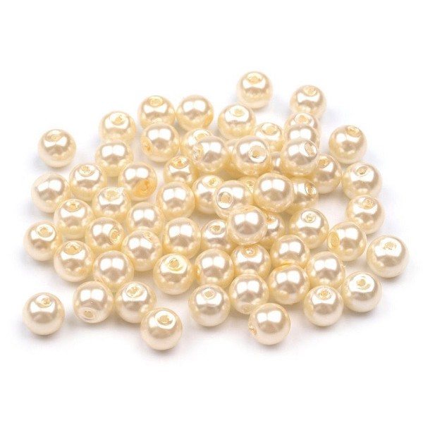 50g 61b Crémeux Lumière Ronde en Verre Imitation de Perles de Perles de 6mm, de Perles de Bijoux, de - Photo n°2