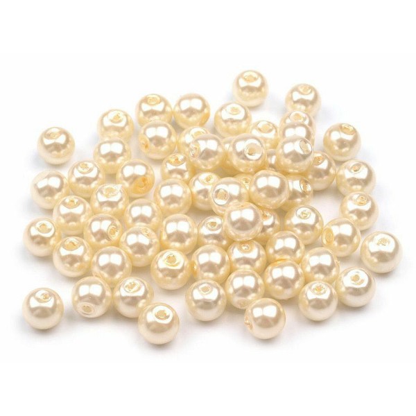 50g 61b Crémeux Lumière Ronde en Verre Imitation de Perles de Perles de 6mm, de Perles de Bijoux, de - Photo n°1