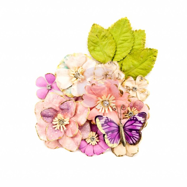 14 pièces fleur feuille papillon en papier scrapbooking décoration PRIMA MARKETING 593 - Photo n°1