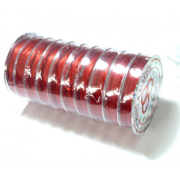 10 Bobines d'environ 10m de Fil ELASTIQUE CRISTAL 0.8mm Rouge HN00206 - Photo n°1