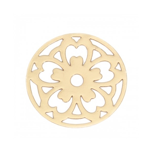 S11131888 PAX 10 Estampes pendentif Fleur dans Cercle 22mm métal couleur Doré - Photo n°1