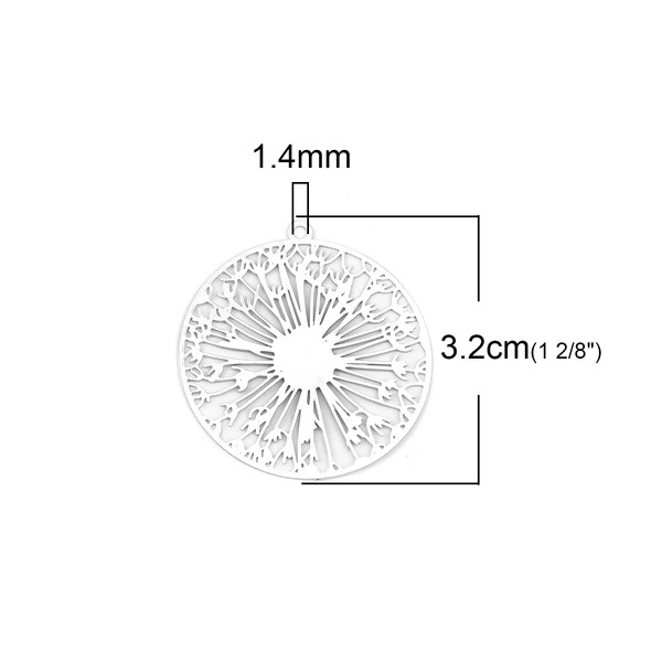 PS110200118 PAX 4 Estampes pendentif Pissenlit dans Cercle 32mm métal couleur Argent Platine - Photo n°2