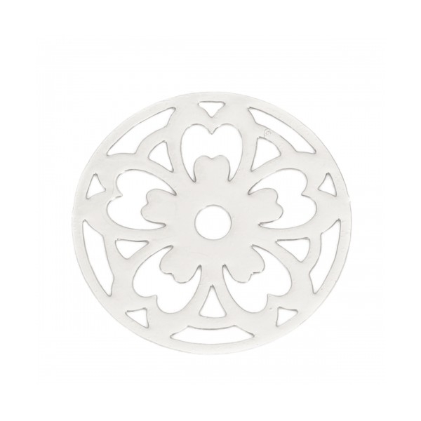 PS11131887 PAX 5 Estampes pendentif Fleur dans Cercle 22mm métal couleur Argent Platine - Photo n°1