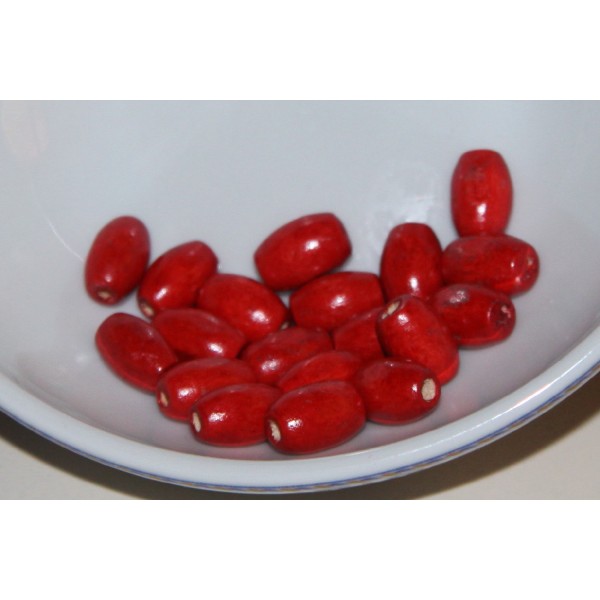 18 Perles olives en bois rouge, perles ovales de 1cm. - Photo n°2