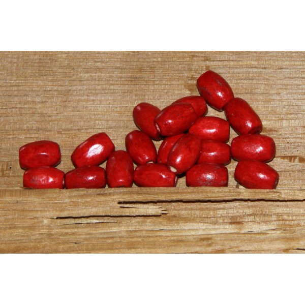 18 Perles olives en bois rouge, perles ovales de 1cm. - Photo n°1