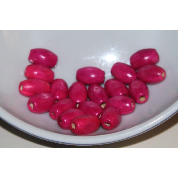 Lot de 18 perles olives fushia en bois, perles ovales de 10 mm - Photo n°2