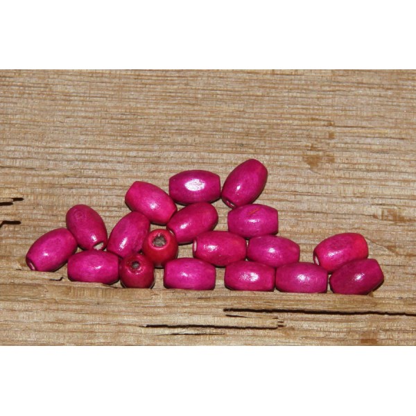 Lot de 18 perles olives fushia en bois, perles ovales de 10 mm - Photo n°1