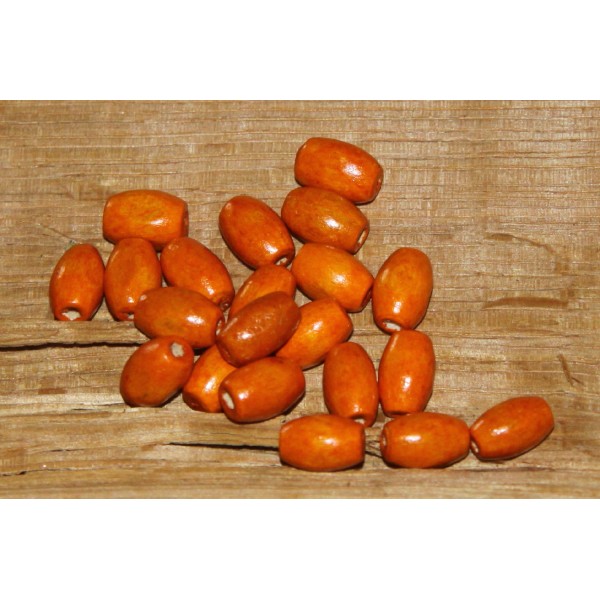 Lot de 18 perles olives oranges en bois, perles ovales de 10 mm - Photo n°1