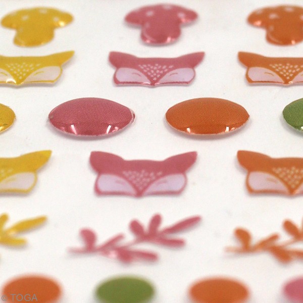 Mini stickers 3D epoxy - Foxy - 65 pcs - Photo n°3