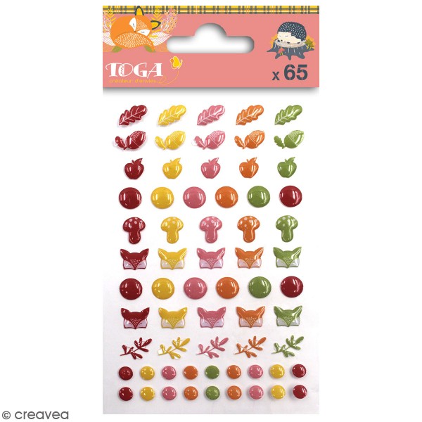 Mini stickers 3D epoxy - Foxy - 65 pcs - Photo n°1