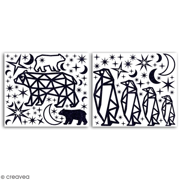 Stickers peel off - Ours et pingouins - Noir pailleté - 2 planches - Photo n°1