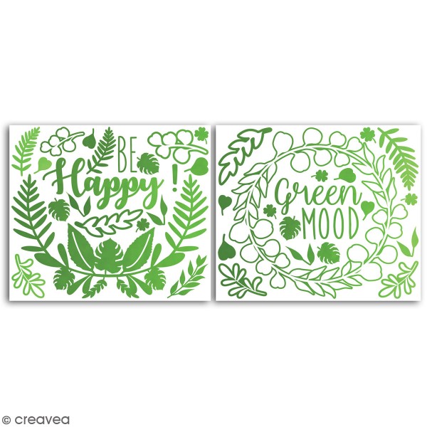 Stickers peel off - Fleuri - Vert métallique - 2 planches - Photo n°1
