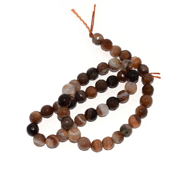 Perle agate marron 8 mm ronde à facettes x10 - Photo n°1