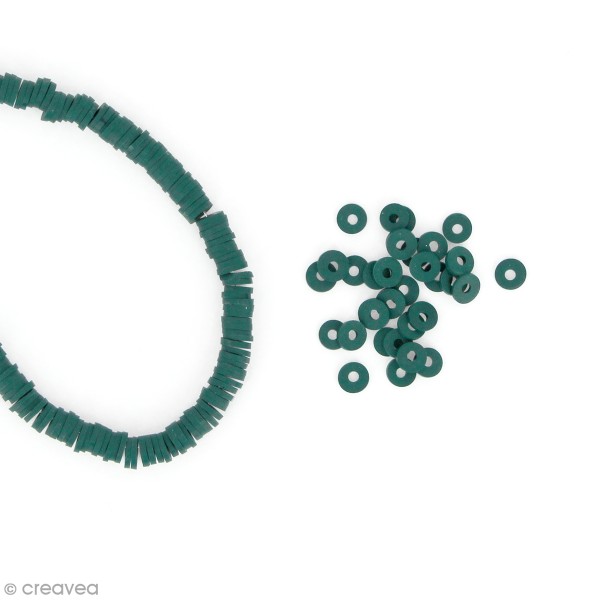 Perles Heishi rondelles 6 mm - Vert sapin - 14 g - Photo n°1