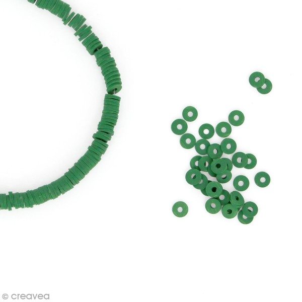 Perles Heishi rondelles 6 mm - Vert bouteille - 14 g - Photo n°1